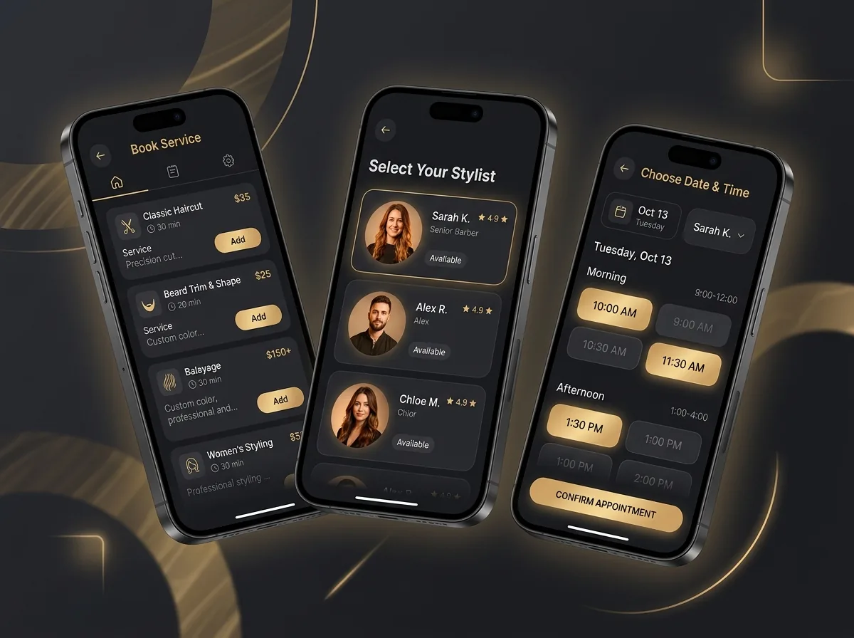 Salon & Barber Booking App mobile web app design