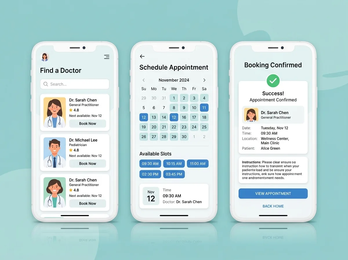 Clinic Appointment App mobile web app design