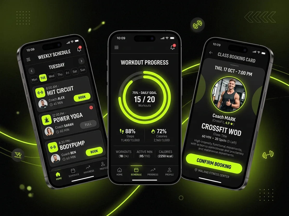 Gym & Fitness Class App – mobile web application UI design