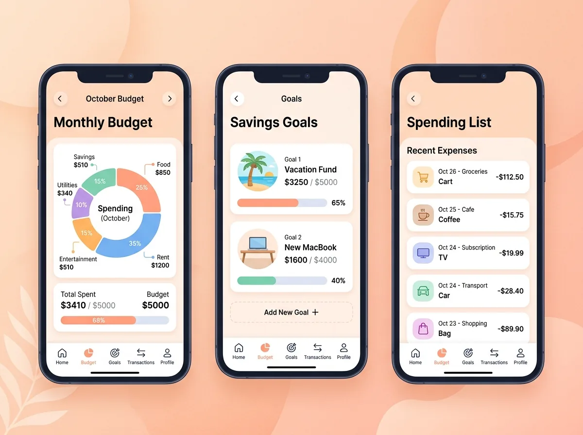 Personal Budget Planner App – mobile web application UI design
