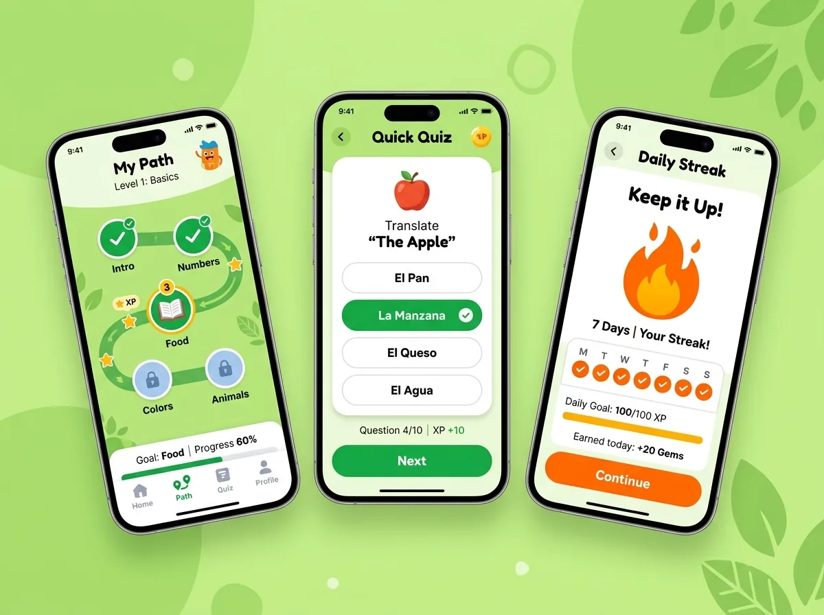 Language Learning App – mobile web application UI design