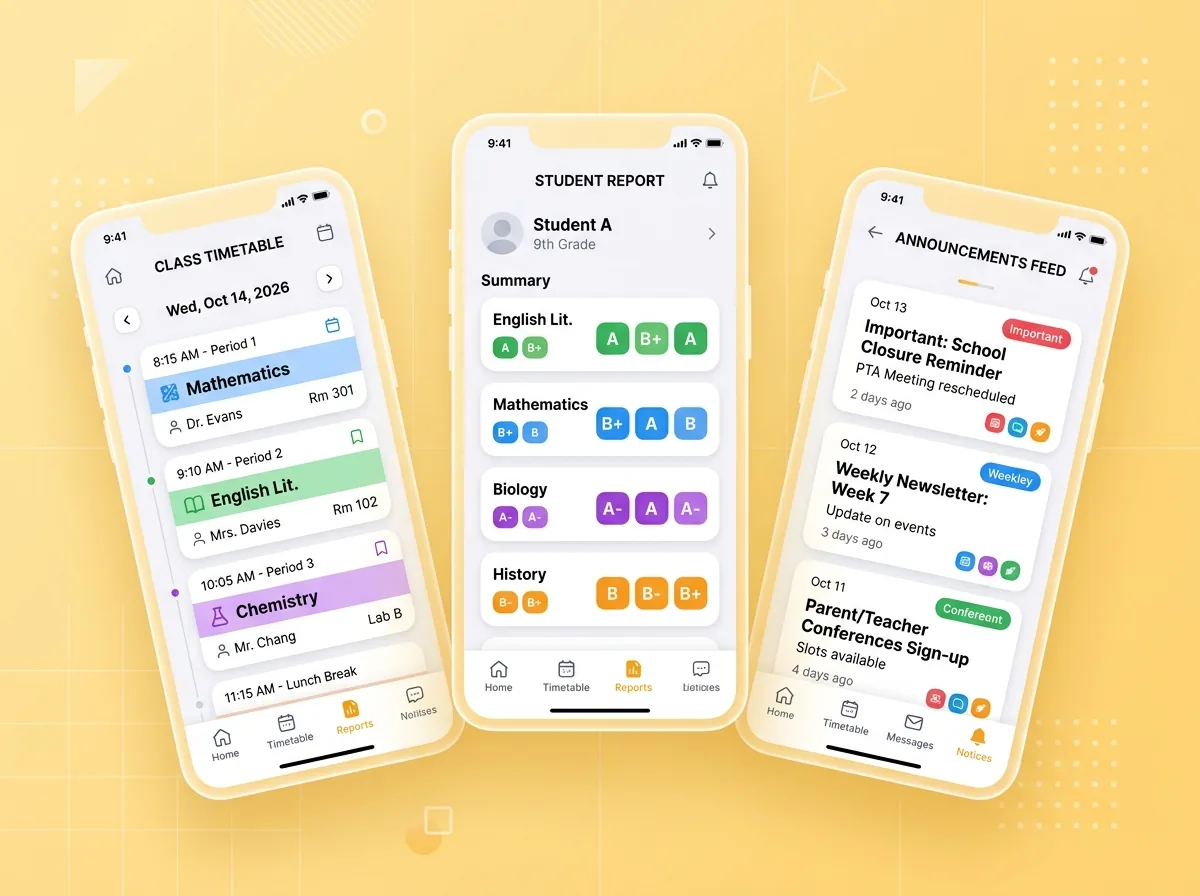 School & Parent Portal App – mobile web application UI design