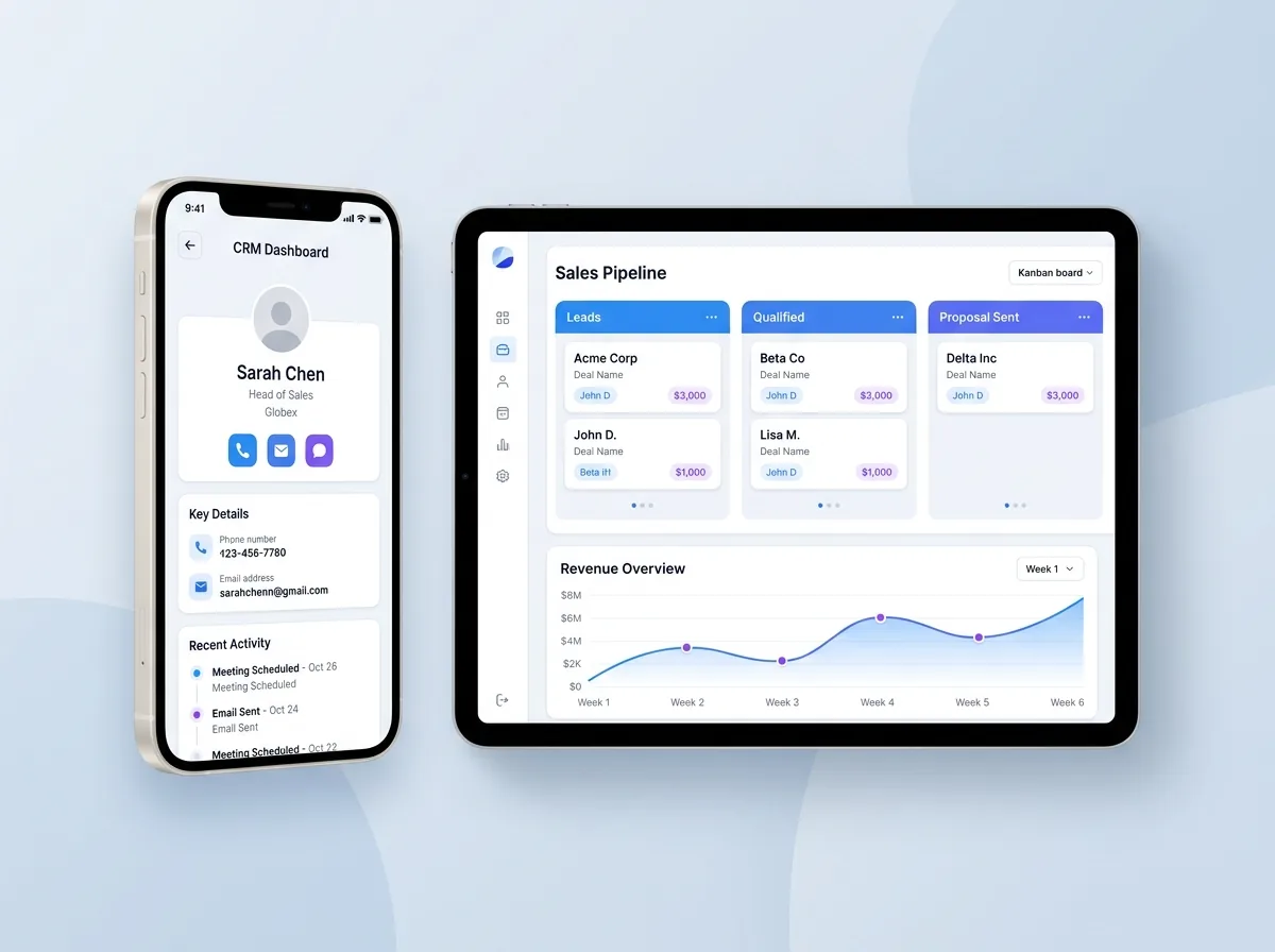 CRM Sales Dashboard App mobile web app design