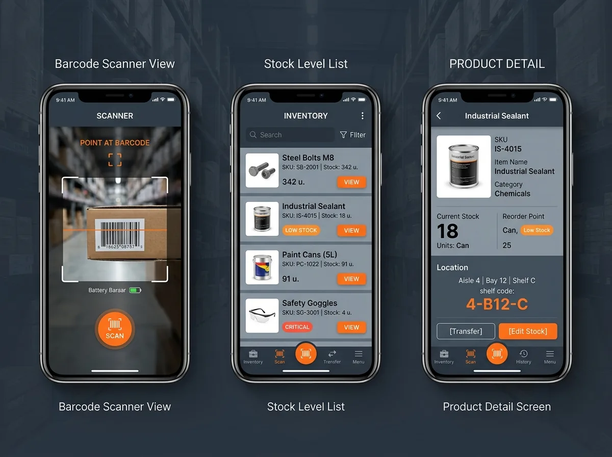 Inventory & Warehouse App – mobile web application UI design