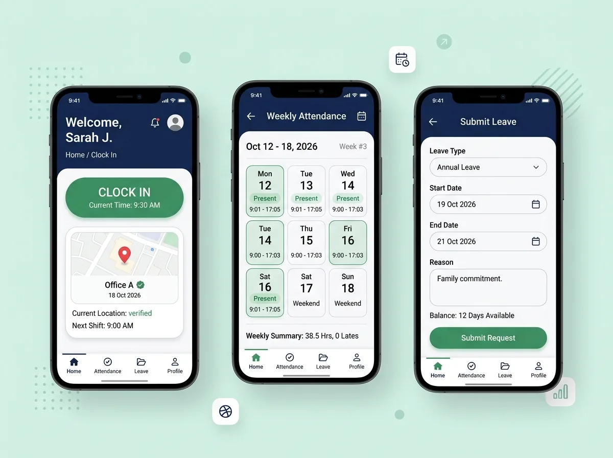 Staff Attendance & HR App – mobile web application UI design