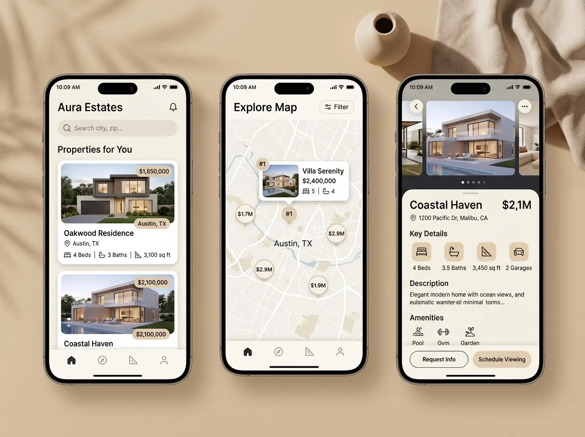 Real Estate Listing App mobile web app design