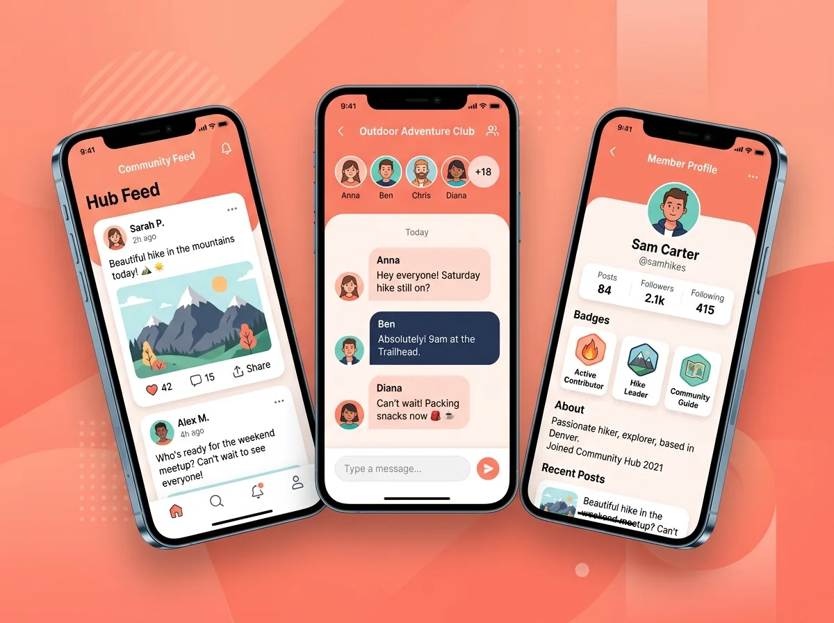 Community & Social App – mobile web application UI design
